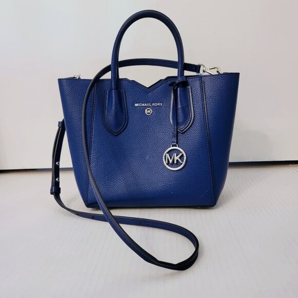 Michael Kors Handbags - Michael Kors Mae Leather Small Pebbled Messenger Sapphire Blue Bag